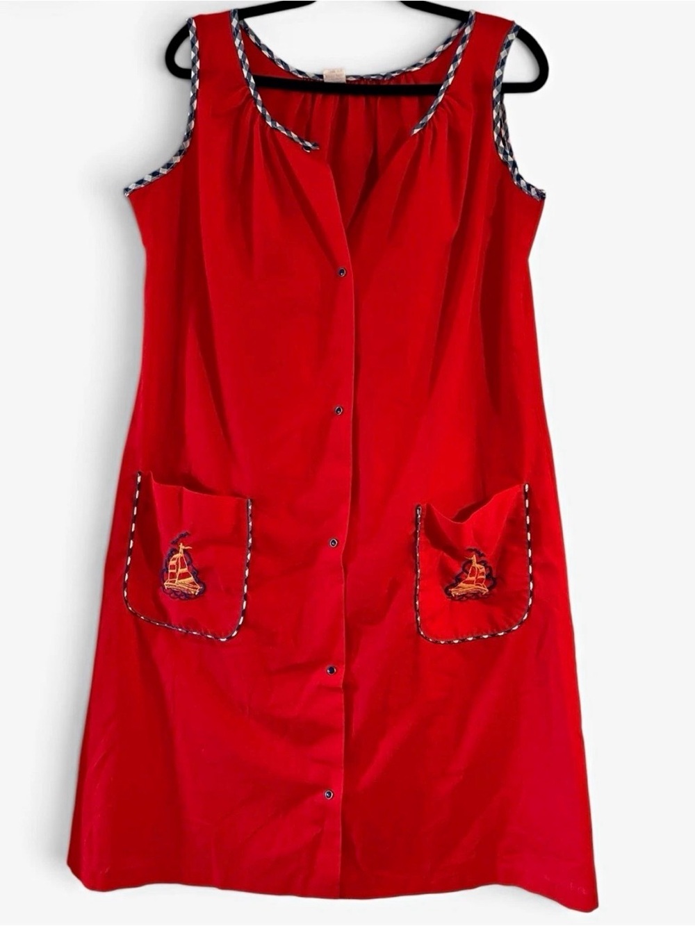 Vintage 1970s Red Sleeveless House Dress